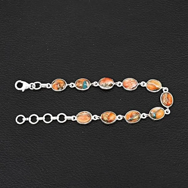 JUS_Natural_Oyster_Turquoise_Bracelet_925_Sterling_Silver_Oval_Gemstone_Link_Bracelet_Handmade_Statement_Fine_Jewelry_With_Lobster_Clasp