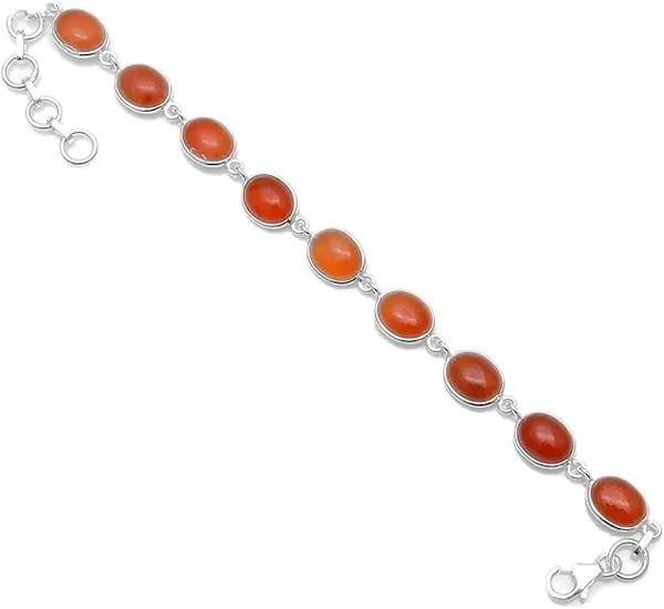 Natural_Carnelian_Gemstone_925_Sterling_Silver_Bracelet_for_Women,_Oval_Cabochon_Link_Bracelet,_Handmade_Fine_Jewelry,_Adjustable_Chain_Bracelet_Lobster_Clasp