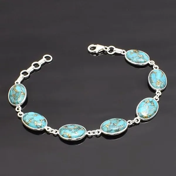 JUS_Copper_Turquoise_Gemstone_Link_Bracelet_for_Women_925_Sterling_Silver_Oval_Cabochon_Bracelet,_Handmade_Blue_Turquoise_Jewelry,_Adjustable_7_to_8_Inch,_Lobster_Clasp