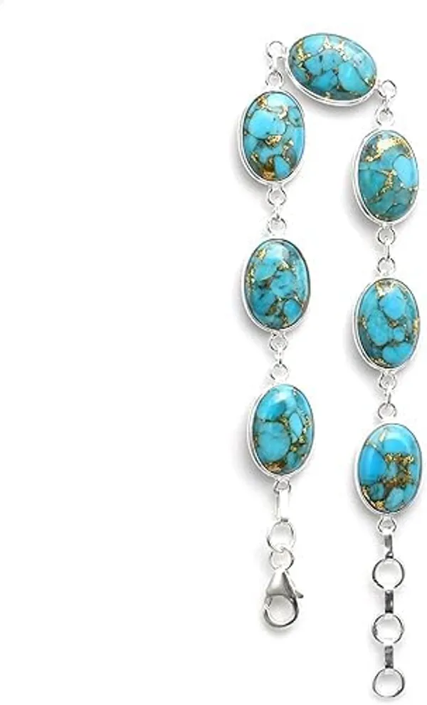 JUS_Copper_Turquoise_Gemstone_Link_Bracelet_for_Women_925_Sterling_Silver_Oval_Cabochon_Bracelet,_Handmade_Blue_Turquoise_Jewelry,_Adjustable_7_to_8_Inch,_Lobster_Clasp