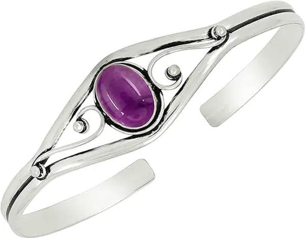 Natural_Amethyst_Gemstone_Cuff_Bracelet_Handmade_925_Sterling_Silver_Open_Bangle_Bracelet_with_Oval_Purple_Amethyst_Stone_Adjustable_Crystal_Healing_Jewelry