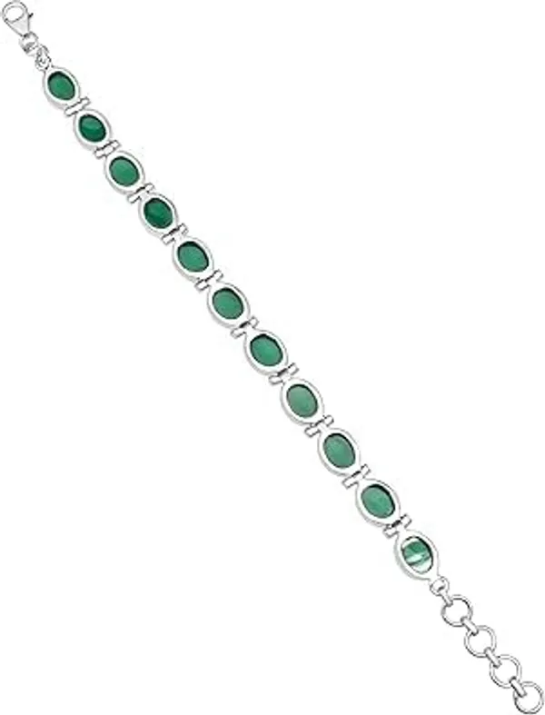 Green_Onyx_Bracelet_for_Women_&_Men_Natural_Oval_Green_Onyx_Gemstone_Link_Bracelet_Handmade_Silver_Jewelry_with_Lobster_Clasp