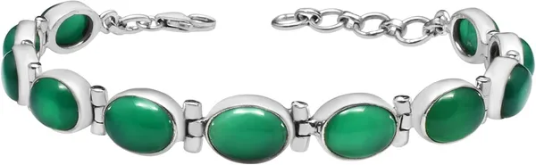 Green_Onyx_Bracelet_for_Women_&_Men_Natural_Oval_Green_Onyx_Gemstone_Link_Bracelet_Handmade_Silver_Jewelry_with_Lobster_Clasp