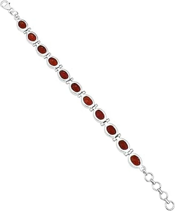 JUS_925_Sterling_Silver_Natural_Carnelian_Oval_Link_Bracelet_Handmade_Red_Gemstone_Bracelet_with_Secure_Lobster_Clasp