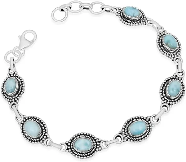 JUS_Larimar_Bracelet_925_Sterling_Silver_Natural_Larimar_Oval_Cabochon_Link_Bracelet_Handmade_Silver_Jewelry_with_Lobster_Clasp_Artisan_Blue_Stone_Bracelet