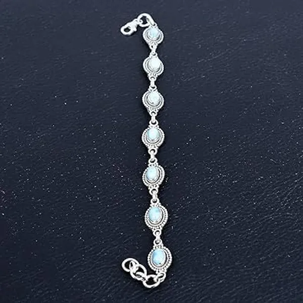 JUS_Larimar_Bracelet_925_Sterling_Silver_Natural_Larimar_Oval_Cabochon_Link_Bracelet_Handmade_Silver_Jewelry_with_Lobster_Clasp_Artisan_Blue_Stone_Bracelet