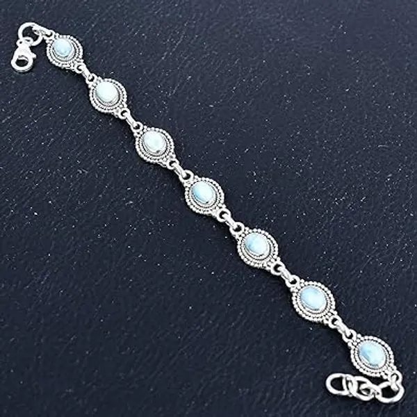 JUS_Larimar_Bracelet_925_Sterling_Silver_Natural_Larimar_Oval_Cabochon_Link_Bracelet_Handmade_Silver_Jewelry_with_Lobster_Clasp_Artisan_Blue_Stone_Bracelet
