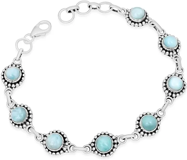 JUS_925_Sterling_Silver_Natural_Larimar_Gemstone_Bracelet_Handmade_Round_Bezel_Link_Chain_Secure_Lobster_Clasp