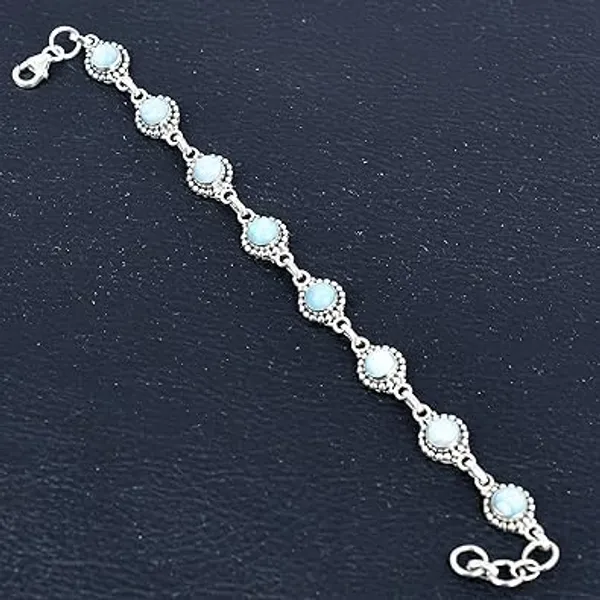 JUS_925_Sterling_Silver_Natural_Larimar_Gemstone_Bracelet_Handmade_Round_Bezel_Link_Chain_Secure_Lobster_Clasp