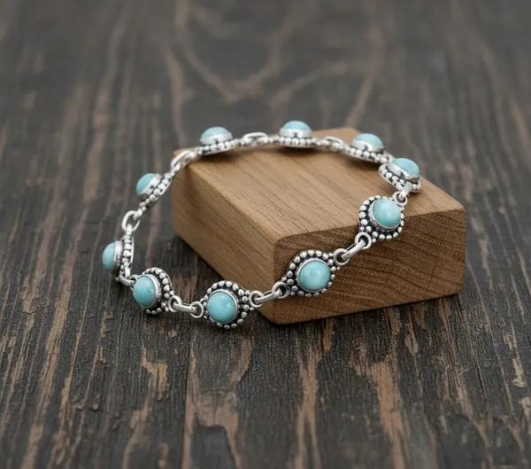 JUS_925_Sterling_Silver_Natural_Larimar_Gemstone_Bracelet_Handmade_Round_Bezel_Link_Chain_Secure_Lobster_Clasp