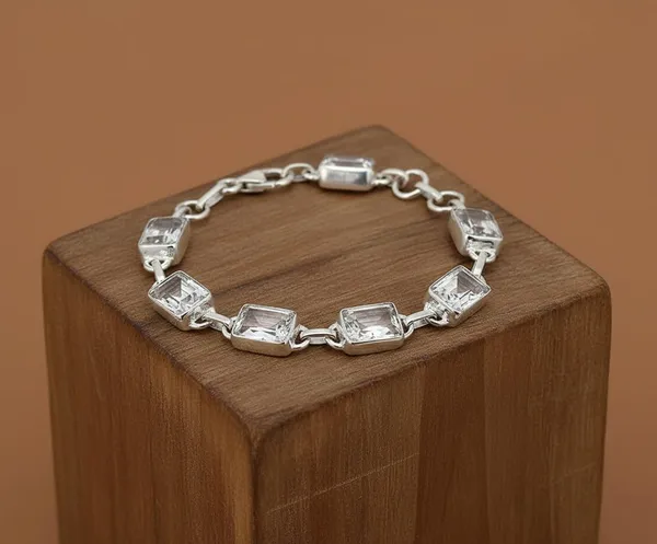 JEWEL_UP_BY_SARITA_925_Sterling_Silver_White_Topaz_Tennis_Bracelet_Rectangular_Cut_Gemstones_Secure_Lobster_Clasp_High-Polish_Finish