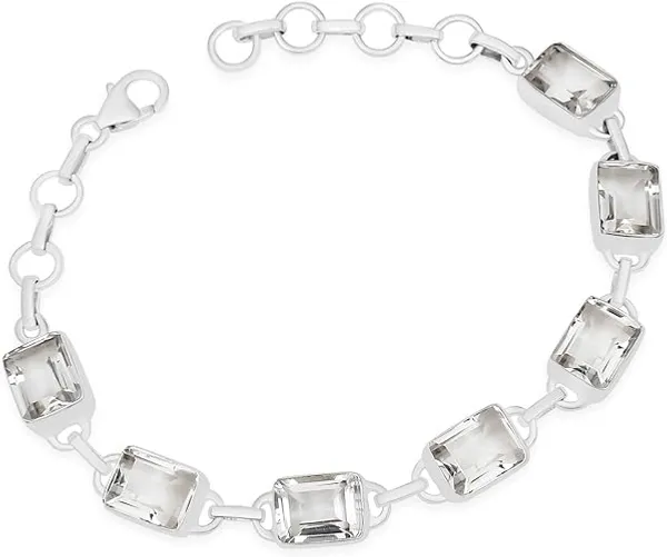 JEWEL_UP_BY_SARITA_925_Sterling_Silver_White_Topaz_Tennis_Bracelet_Rectangular_Cut_Gemstones_Secure_Lobster_Clasp_High-Polish_Finish