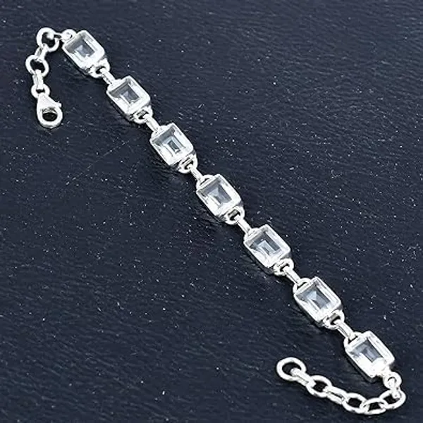 JEWEL_UP_BY_SARITA_925_Sterling_Silver_White_Topaz_Tennis_Bracelet_Rectangular_Cut_Gemstones_Secure_Lobster_Clasp_High-Polish_Finish