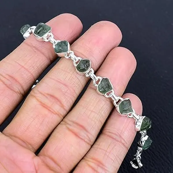 JUS_925_Sterling_Silver_Rough_Multi_Gemstone_Bracelet_Handmade_Raw_Stone_Link_Bracelet