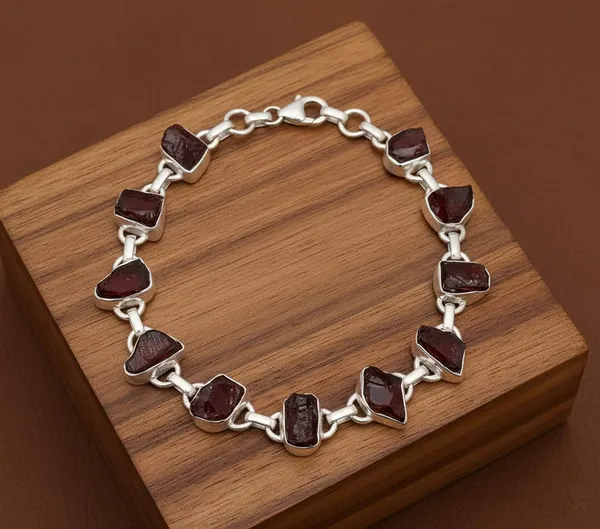 Natural_Red_Garnet_Gemstone_Handmade_Raw_Stone_Link_Bracelet
