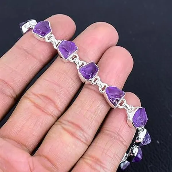 JUS_925_Sterling_Silver_Rough_Multi_Gemstone_Bracelet_Handmade_Raw_Stone_Link_Bracelet