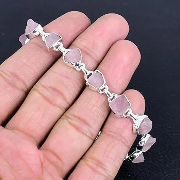 JUS_925_Sterling_Silver_Rough_Multi_Gemstone_Bracelet_Handmade_Raw_Stone_Link_Bracelet_For_Women