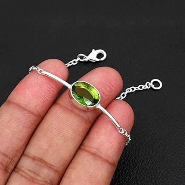 JUS_925_Sterling_Silver_Natural_Peridot_Bracelet_Oval_Green_Gemstone_Link_Chain_Bracelet_with_Lobster_Clasp_Adjustable_Fine_Jewelry