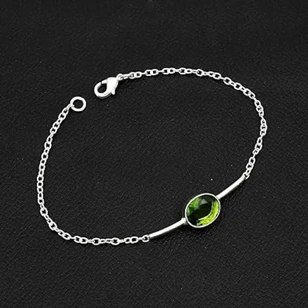 JUS_925_Sterling_Silver_Natural_Peridot_Bracelet_Oval_Green_Gemstone_Link_Chain_Bracelet_with_Lobster_Clasp_Adjustable_Fine_Jewelry