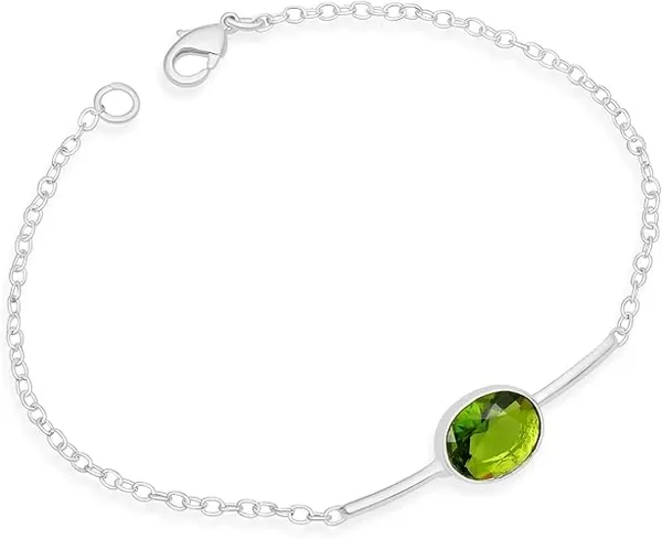 JUS_925_Sterling_Silver_Natural_Peridot_Bracelet_Oval_Green_Gemstone_Link_Chain_Bracelet_with_Lobster_Clasp_Adjustable_Fine_Jewelry