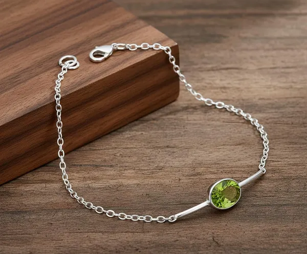 JUS_925_Sterling_Silver_Natural_Peridot_Bracelet_Oval_Green_Gemstone_Link_Chain_Bracelet_with_Lobster_Clasp_Adjustable_Fine_Jewelry