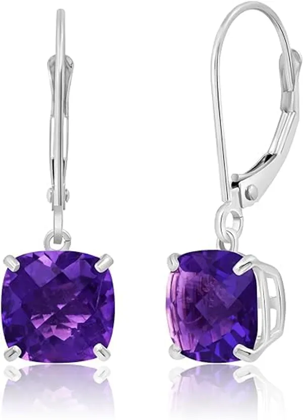 JUS_Amethyst_Gemstone_Dangle_Earrings_for_Women_Cushion_Cut_Purple_Amethyst_Drop_Earrings_in_Sterling_Silver_Leverback_Setting_Handmade_February_Birthstone_Jewelry