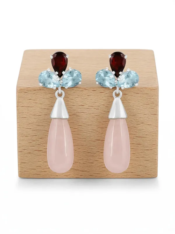 Natural_Blue_Topaz_&_Garnet_Gemstone_Stud_Earrings_with_Push_Back_–_Elegant_Long_Dangle_Statement_Jewelry