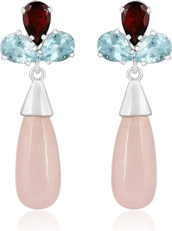 Natural_Blue_Topaz_&_Garnet_Gemstone_Stud_Earrings_with_Push_Back_–_Elegant_Long_Dangle_Statement_Jewelry