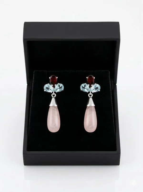 Natural_Blue_Topaz_&_Garnet_Gemstone_Stud_Earrings_with_Push_Back_–_Elegant_Long_Dangle_Statement_Jewelry