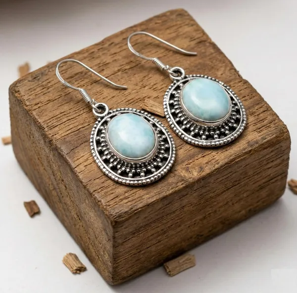 Larimar_Dangle_Earrings_for_Women_Natural_Oval_Larimar_Gemstone_Handmade_Drop_Earrings_Vintage_Oxidized_Silver_French_Wire_Hook_Jewelry