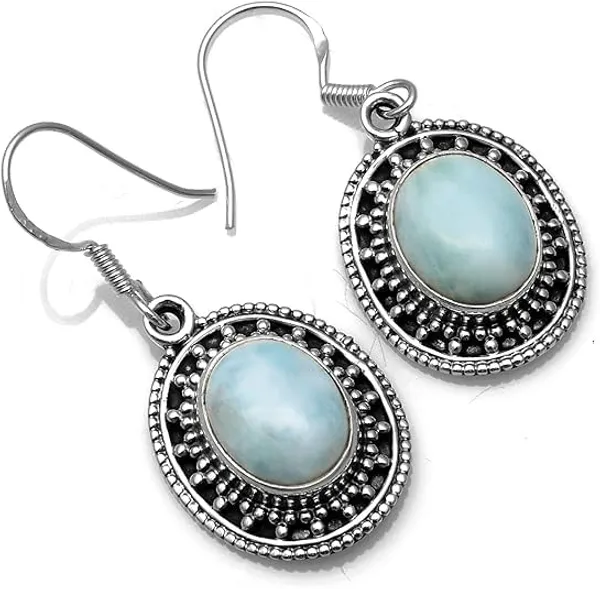 Larimar_Dangle_Earrings_for_Women_Natural_Oval_Larimar_Gemstone_Handmade_Drop_Earrings_Vintage_Oxidized_Silver_French_Wire_Hook_Jewelry