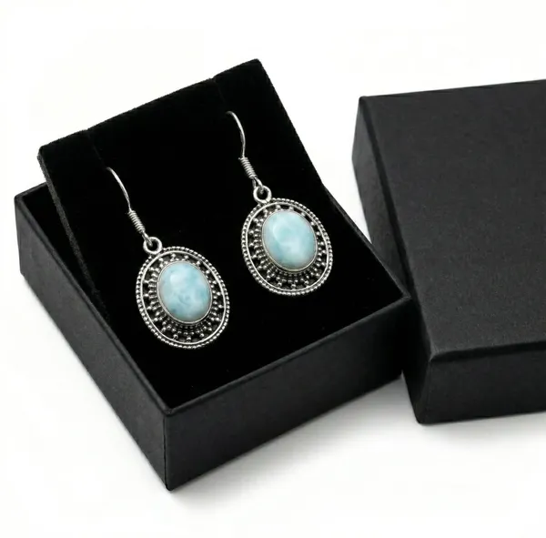 Larimar_Dangle_Earrings_for_Women_Natural_Oval_Larimar_Gemstone_Handmade_Drop_Earrings_Vintage_Oxidized_Silver_French_Wire_Hook_Jewelry