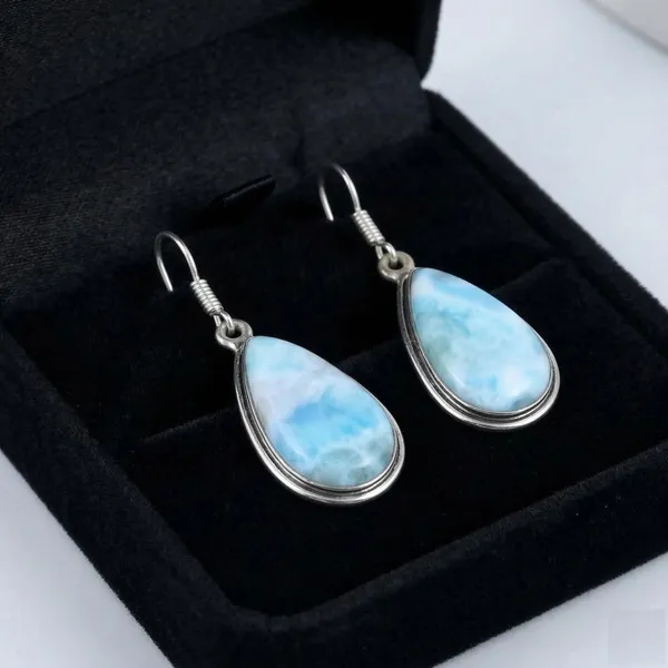 JUS_925_Sterling_Silver_Pear_Shape_Gemstone_Earrings_for_Women_Blue_Natural_Larimar_Style_Teardrop_Dangle_Earrings_French_Wire_Hook_Birthstone_Jewelry
