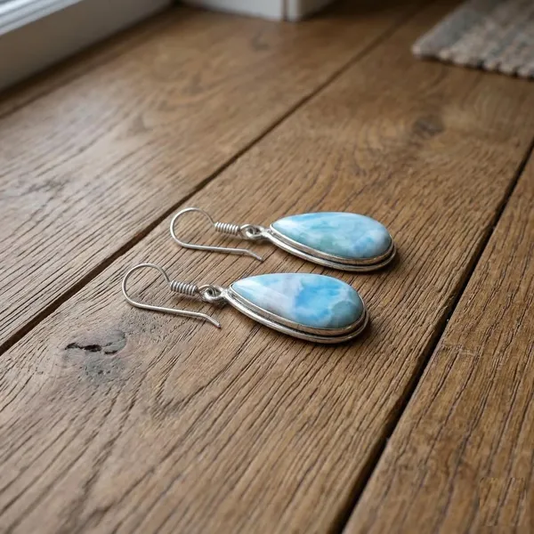 JUS_925_Sterling_Silver_Pear_Shape_Gemstone_Earrings_for_Women_Blue_Natural_Larimar_Style_Teardrop_Dangle_Earrings_French_Wire_Hook_Birthstone_Jewelry