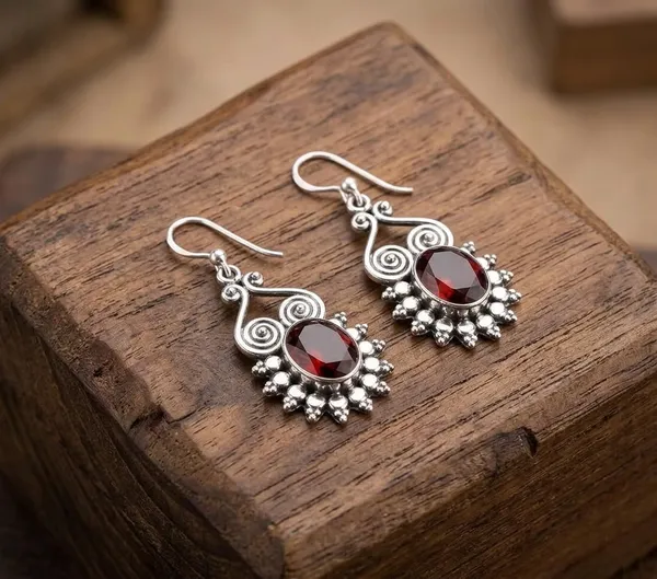 925_Sterling_Silver_Garnet_Dangle_Earrings_Handmade_Natural_Red_Gemstone_Teardrop_Vintage_Ethnic_Drop_Earrings_for_Women