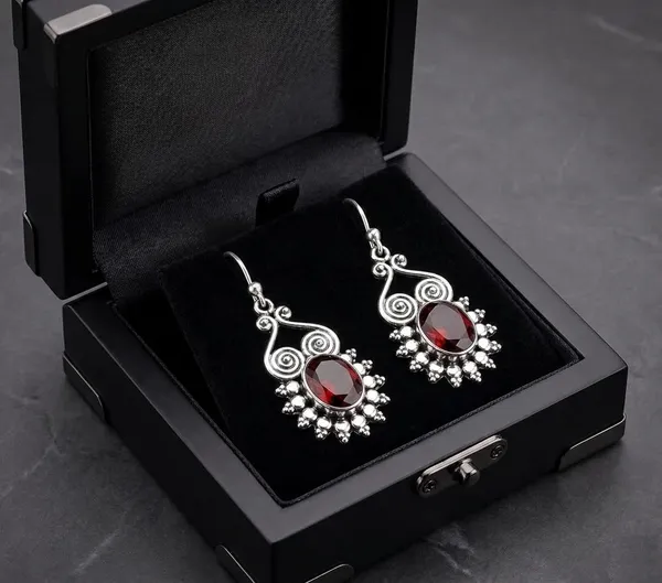 925_Sterling_Silver_Garnet_Dangle_Earrings_Handmade_Natural_Red_Gemstone_Teardrop_Vintage_Ethnic_Drop_Earrings_for_Women