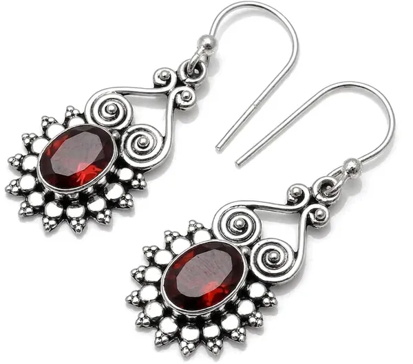 925_Sterling_Silver_Garnet_Dangle_Earrings_Handmade_Natural_Red_Gemstone_Teardrop_Vintage_Ethnic_Drop_Earrings_for_Women