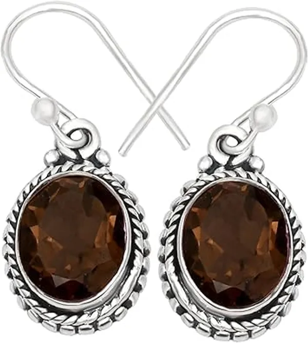 Smoky_Quartz_Dangle_Earrings_for_Women_Natural_Brown_Oval_Gemstone_Handmade_French_Wire_Jewelry_For_Wedding_Engagement_For_Her