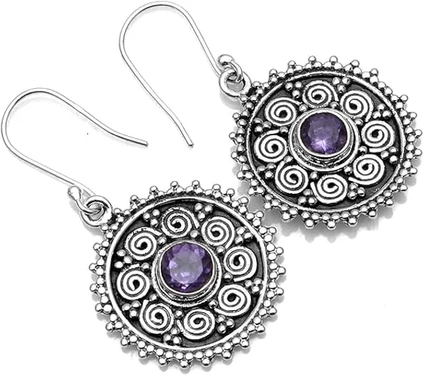 Amethyst_Dangle_Earrings_for_Women_Handmade_Round_Oxidized_Silver_Drop_Earrings_with_Natural_Purple_Gemstone_Boho_Vintage_Jewelry