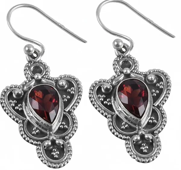 925_Sterling_Silver_Garnet_Dangle_Earrings_Handmade_Natural_Red_Gemstone_Teardrop_Vintage_Ethnic_Drop_Earrings_for_Women