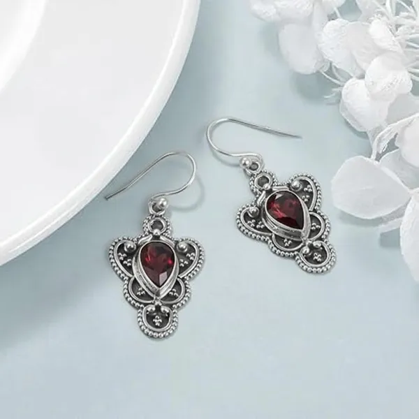 925_Sterling_Silver_Garnet_Dangle_Earrings_Handmade_Natural_Red_Gemstone_Teardrop_Vintage_Ethnic_Drop_Earrings_for_Women