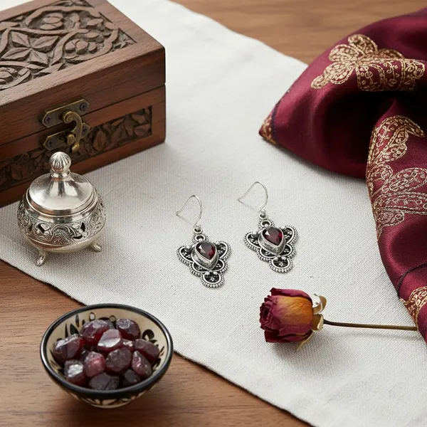 925_Sterling_Silver_Garnet_Dangle_Earrings_Handmade_Natural_Red_Gemstone_Teardrop_Vintage_Ethnic_Drop_Earrings_for_Women