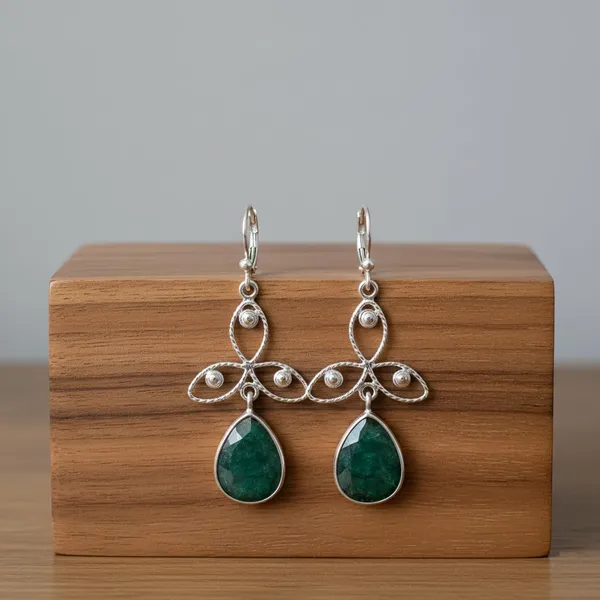 925_Sterling_Silver_Dangle_Drop_Earrings_with_Faceted_Green_Emerald_Gemstone_Secure_Leverback_Closure_Teardrop_Earrings_for_Women