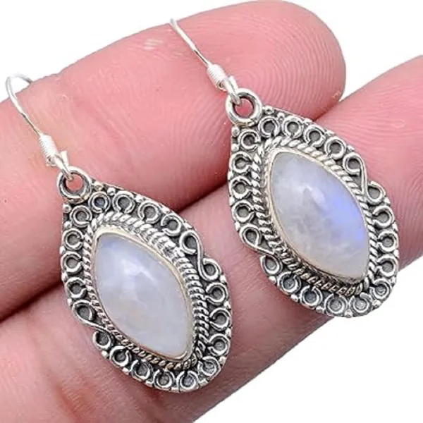 JUS_925_Sterling_Silver_Rainbow_Moonstone_Dangle_Earrings_for_Women_Natural_Marquise_Cabochon_Gemstone_Vintage_Filigree_Design_French_Wire_Hook_Drop_Earrings_Handmade_Statement_Jewelry