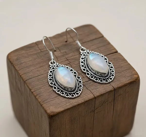 JUS_925_Sterling_Silver_Rainbow_Moonstone_Dangle_Earrings_for_Women_Natural_Marquise_Cabochon_Gemstone_Vintage_Filigree_Design_French_Wire_Hook_Drop_Earrings_Handmade_Statement_Jewelry