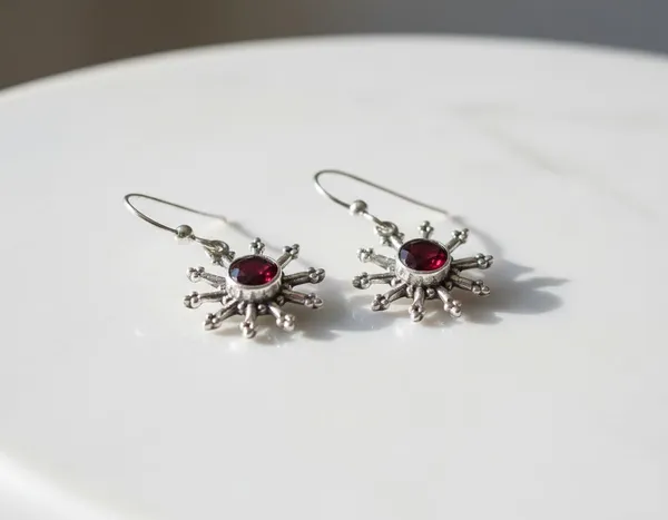 JUS_925_Sterling_Silver_Garnet_Sunburst_Drop_Earrings_for_Women_Handmade_Natural_Red_Garnet_Dangle_Earrings_with_French_Hook_Boho_Vintage_Statement_Jewelry