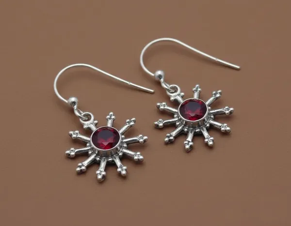 JUS_925_Sterling_Silver_Garnet_Sunburst_Drop_Earrings_for_Women_Handmade_Natural_Red_Garnet_Dangle_Earrings_with_French_Hook_Boho_Vintage_Statement_Jewelry