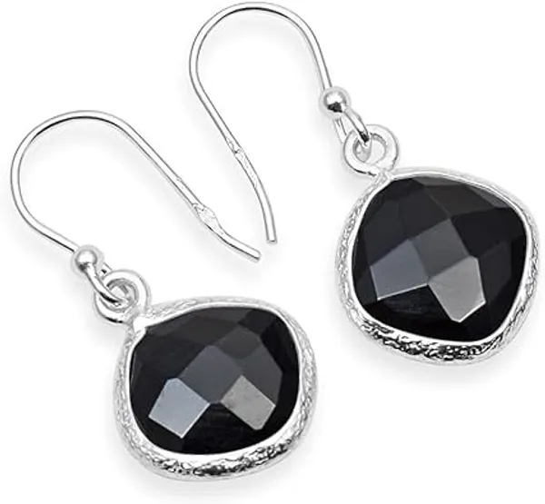 JUS_925_Sterling_Silver_Gemstone_Dangle_Drop_Earrings_for_Women_Black_Onyx_French_Wire_Handmade_Vintage_Boho_Earrings_Faceted_Cushion_Cut_Wedding_Engagement_Anniversary_Birthday_Jewelry
