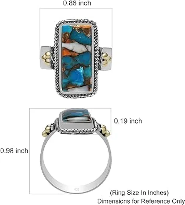 JEWEL_UP_BY_SARITA_Turquoise_Statement_Ring_925_Sterling_Silver_with_Gold_Accents_Rectangular_Natural_Turquoise_Inlay_Rope_Border_Designer_Ring_Handmade_Artisan_Jewelry