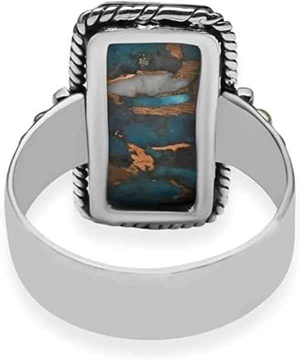 JEWEL_UP_BY_SARITA_Turquoise_Statement_Ring_925_Sterling_Silver_with_Gold_Accents_Rectangular_Natural_Turquoise_Inlay_Rope_Border_Designer_Ring_Handmade_Artisan_Jewelry